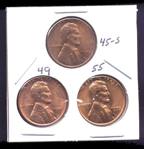 3 RED BU UNC ... Lincoln Wheat Back Cents