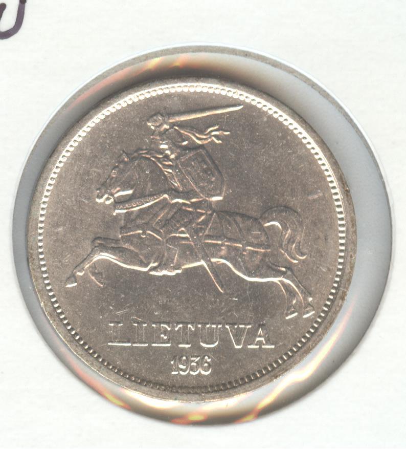 *1936 LITHUANIA 5 LITAI SILVER