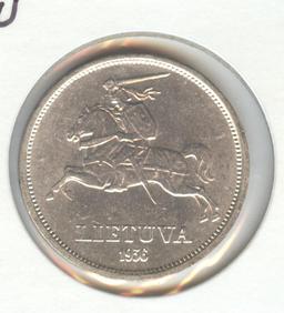 *1936 LITHUANIA 5 LITAI SILVER