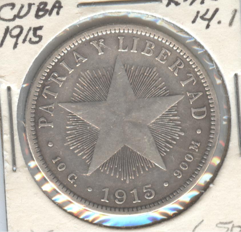 *1915 CUBA 40 CENTAVOS SILVER