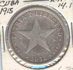 *1915 CUBA 40 CENTAVOS SILVER