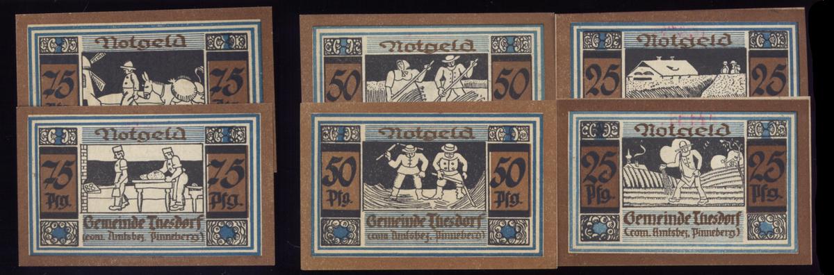 6 Note Set ... 1921 Notgeld ... Old Money