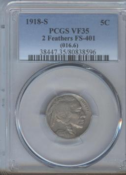 1918-S BUFFALO NICKEL 2 FEATHERS