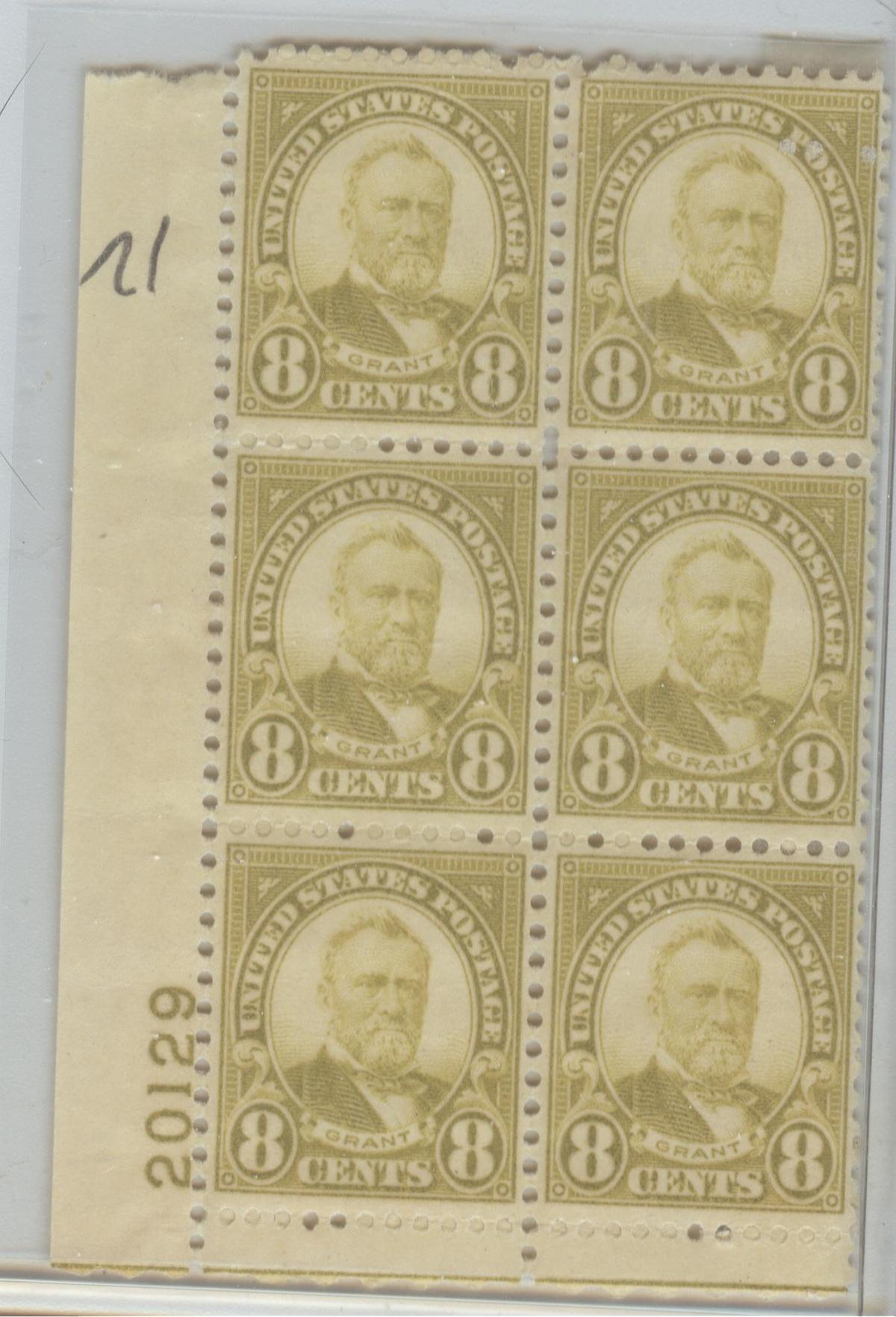 MNH PLATE BLK OF 6, 1927 SCOTT #640