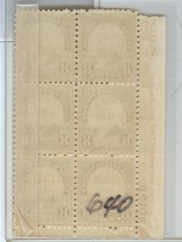 MNH PLATE BLK OF 6, 1927 SCOTT #640