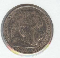 *1938-J GERMANY 5 MARK SILVER