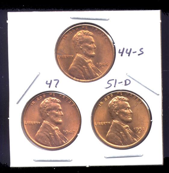 3 RED BU UNC ... Lincoln Wheat Back Cents