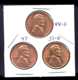 3 RED BU UNC ... Lincoln Wheat Back Cents