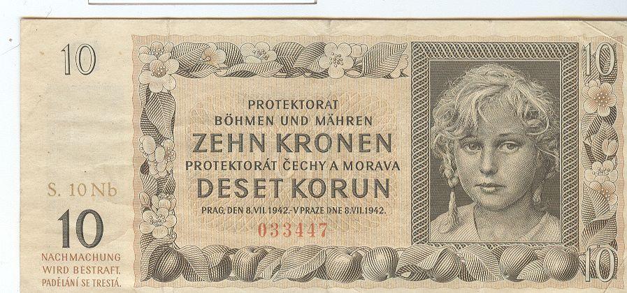 1942 BOHEMIA & MORAVIA 10 KORUN