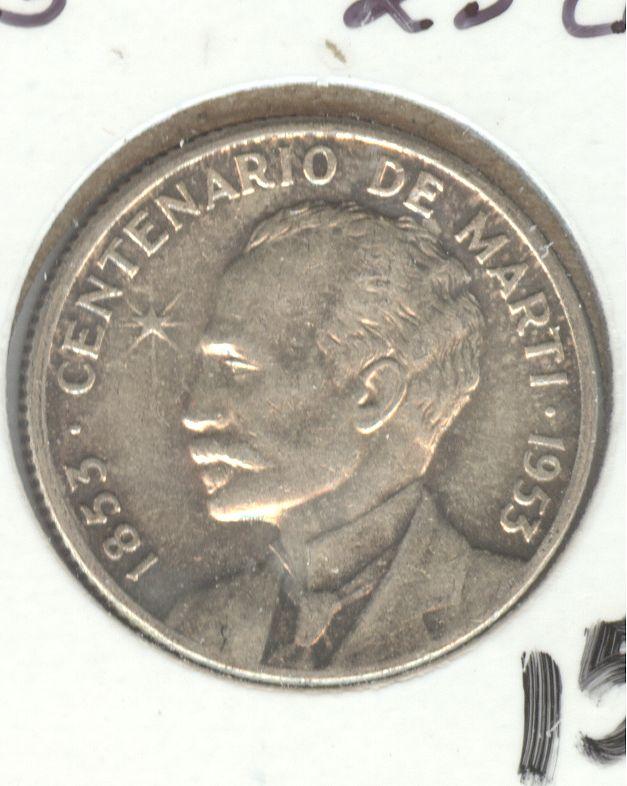 *1953 CUBA 25 CENTAVOS