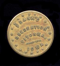 Titonka, IA ... Franks Recreation ... Good for 5 Cents ... Old Token