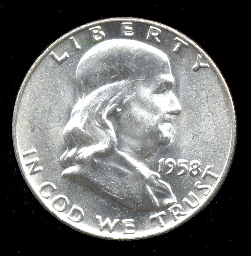 1958-D ... GEM BU  UNC ... Franklin Half Dollar
