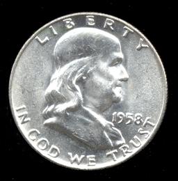 1958-D ... GEM BU  UNC ... Franklin Half Dollar
