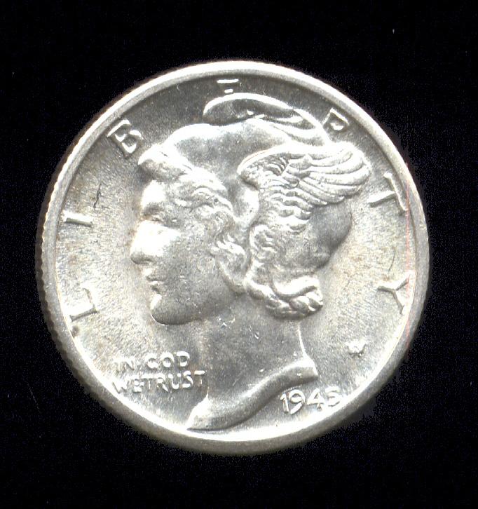 1945-D ... FSB  GEM ... Mercury Dime