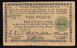 10 Pesos ... WW2 Philippine Gorilla Money ... Thin Letters