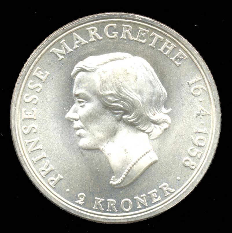 * 1958 ... 2 Kroner ... BU  UNC - Silver ... Denmark
