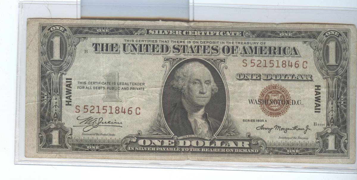 SERIES 1935-A $1 SILVER CERTIFICATE, HAWAII OVERPRINT