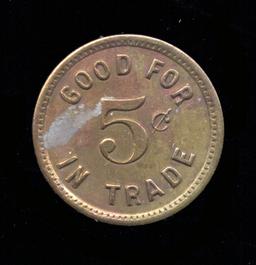 Santa Cruz, Cal ... W. R. ... Good for 5 Cents ... Old Token