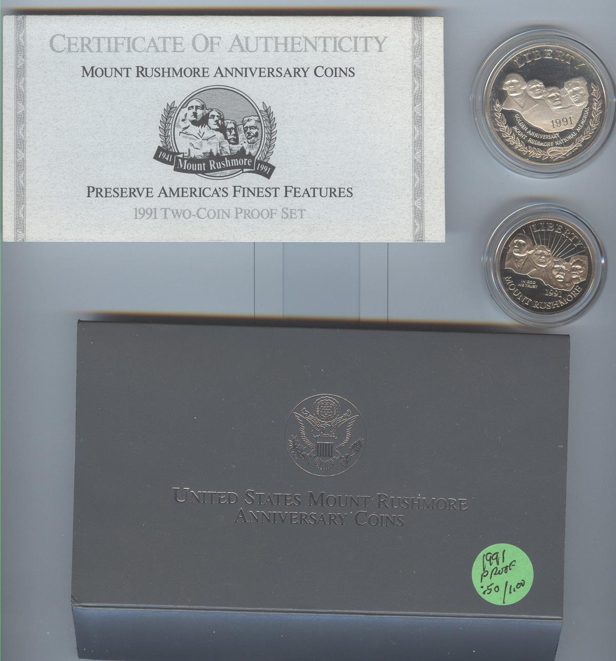 1991 MT RUSHMORE 2 COIN PROOF SET