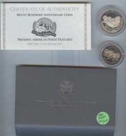 1991 MT RUSHMORE 2 COIN PROOF SET