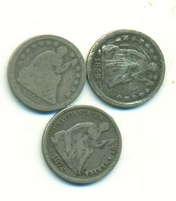 3 VINTAGE SEATED HALF DIMES