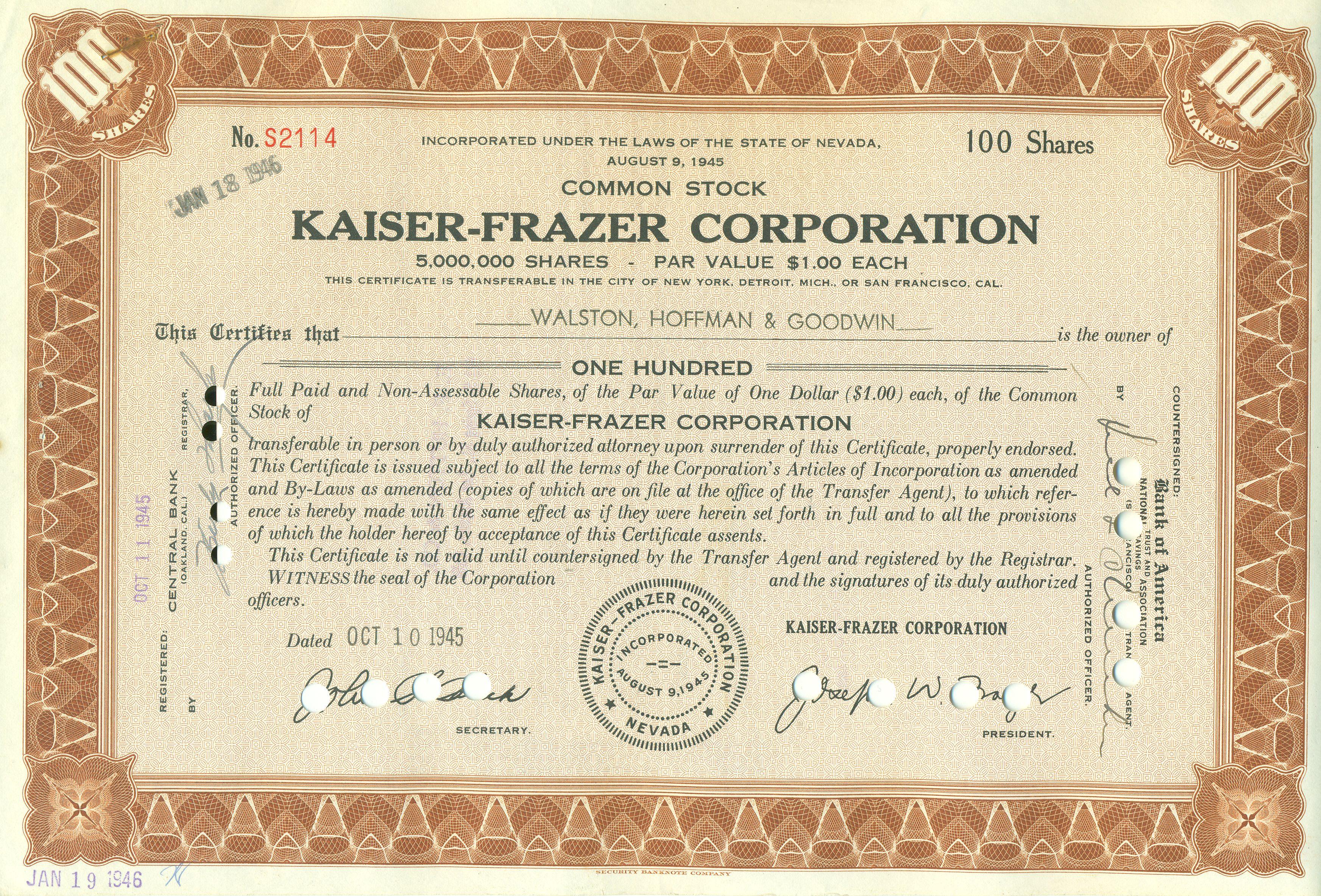 VINTAGE STOCK CERTIFICATES