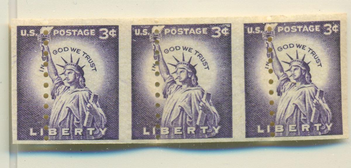 STRIP OF 3 MISSED PERFORATION STAMPS