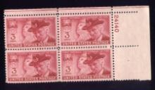 OLD 3 Cents Stamps ... Plate Block of 4 ... MNH