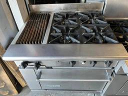 American Range Combination Gas Range 12” Charbroiler, 4 Burners & Oven Below