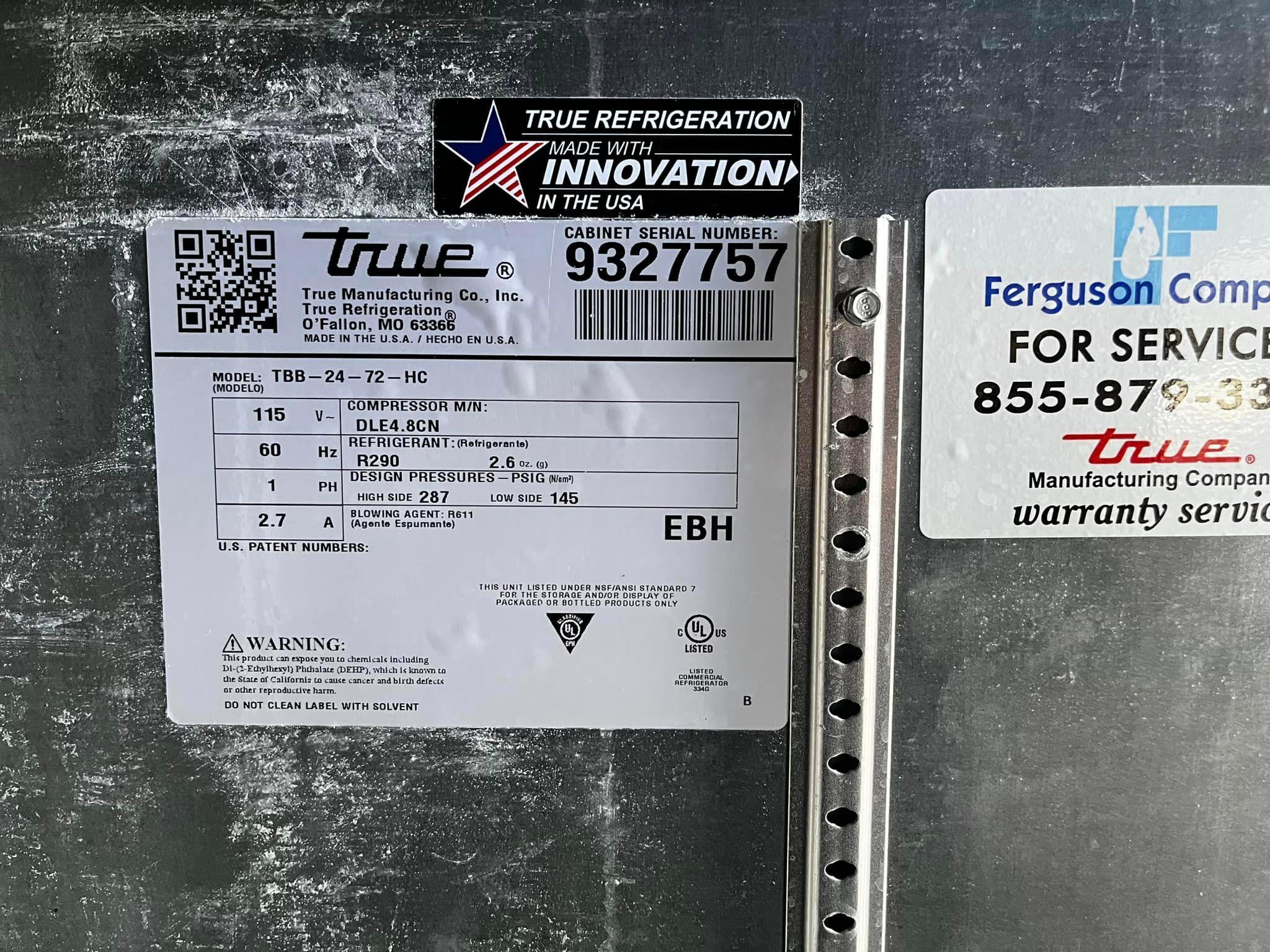 True 2 Door Refrigerator