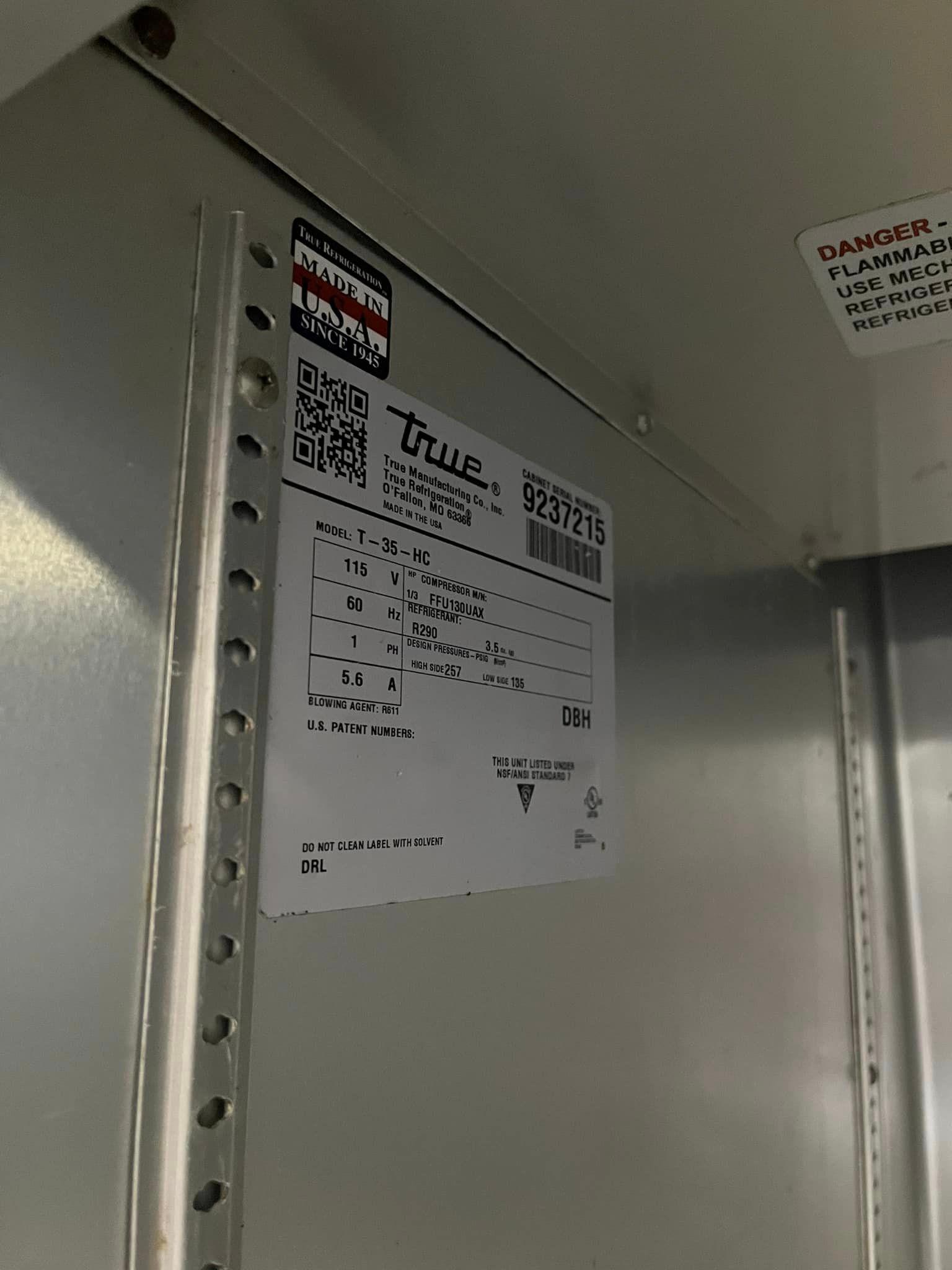 True 2 Door Refrigerator w/Digital Thermostat