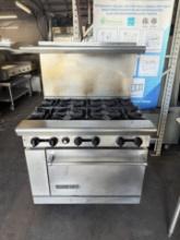 American Range 6 Burner Gas Range w/Oven Below & Overshelf