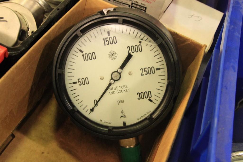 Lot of pressure gauges up to 30,000 PSI, etc...