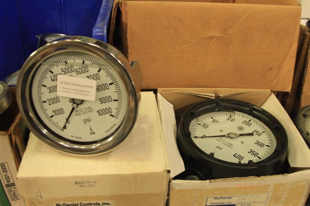 Lot of pressure gauges up to 30,000 PSI, etc...