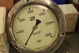 Lot of pressure gauges up to 30,000 PSI, etc...