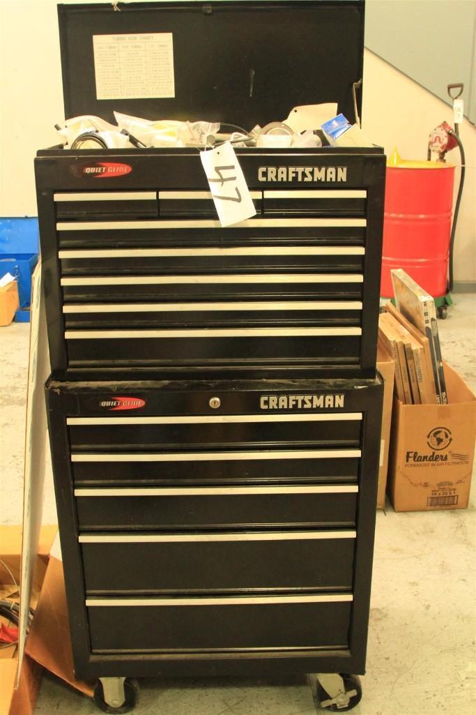 Craftsman rolling tool chest w/ misc tools, fittings and implements