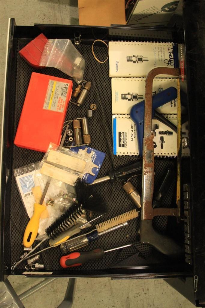 Craftsman rolling tool chest w/ misc tools, fittings and implements