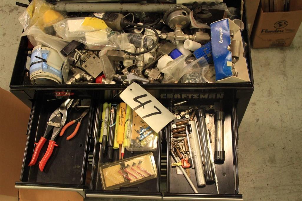 Craftsman rolling tool chest w/ misc tools, fittings and implements