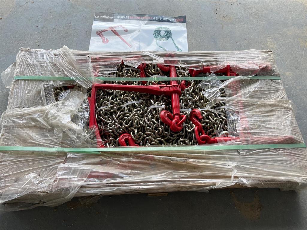 PALLET OF RATCHET BINDERS AND CHAINS