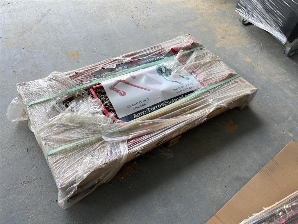 PALLET OF RATCHET BINDERS AND CHAINS