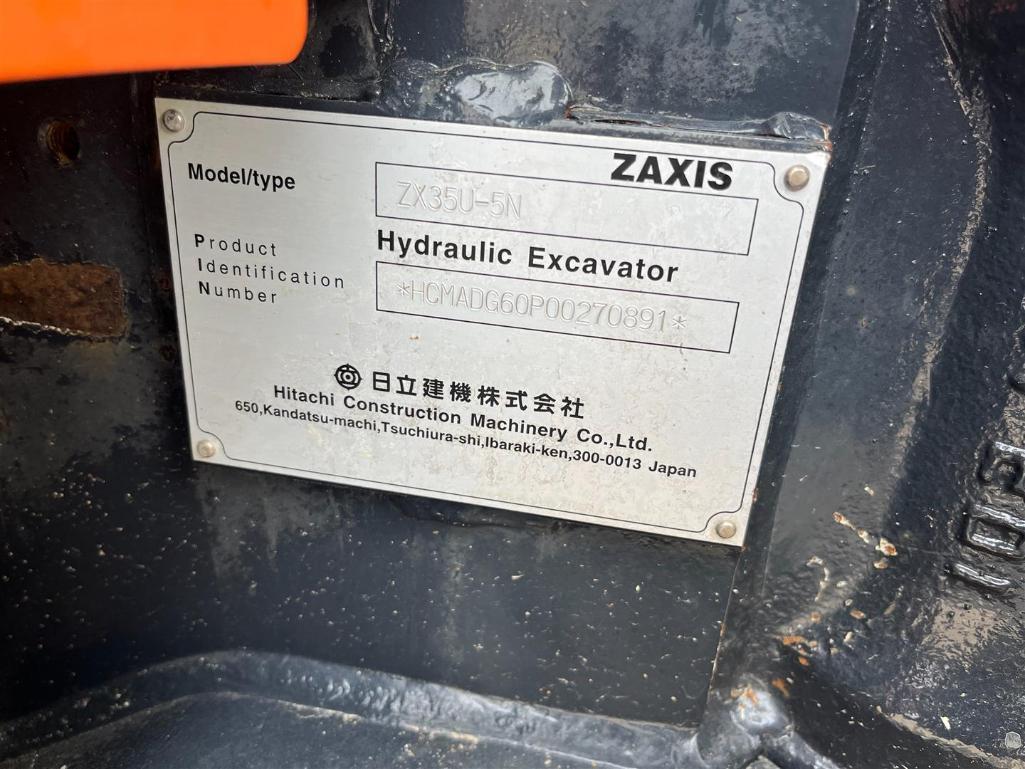 2014 HITACHI ZX35U-5N MINI EXCAVATOR
