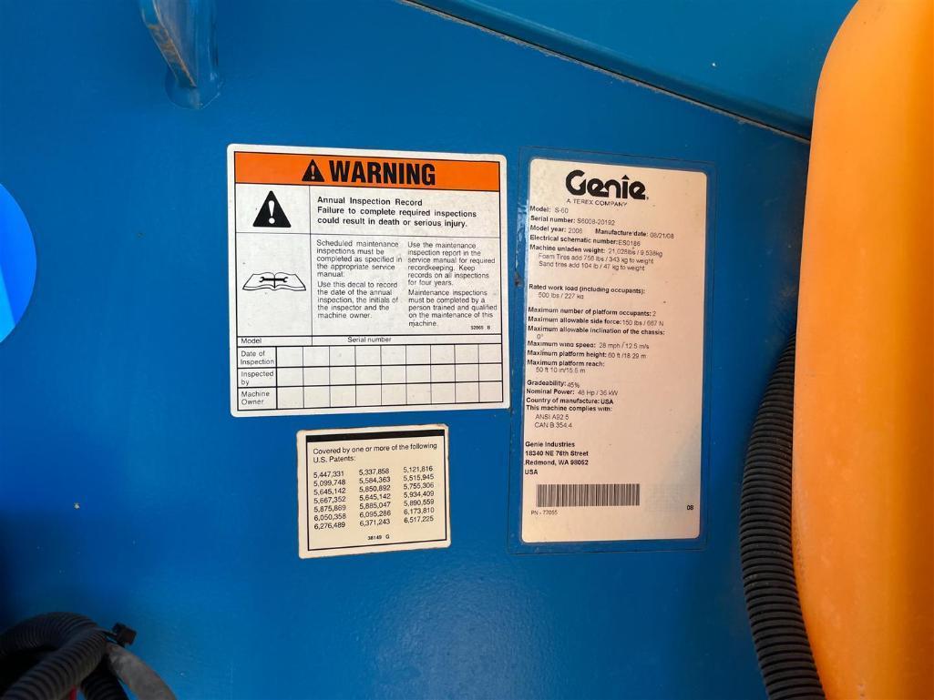 2008 GENIE S60 4X4 TELESCOPIC BOOM LIFT