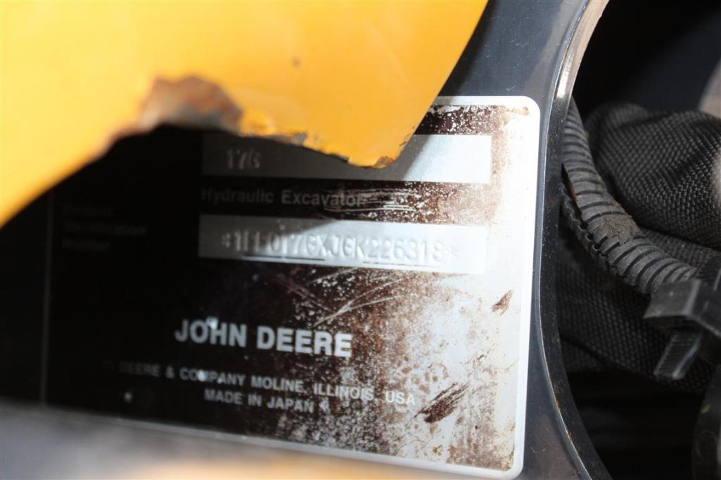 2017 JOHN DEERE 17G MINI EXCAVATOR