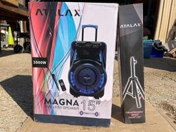 MAGNA WIRELESS BLUETOOTH SPEAKER AND TRIPOD STAND APPEARS UNUSED