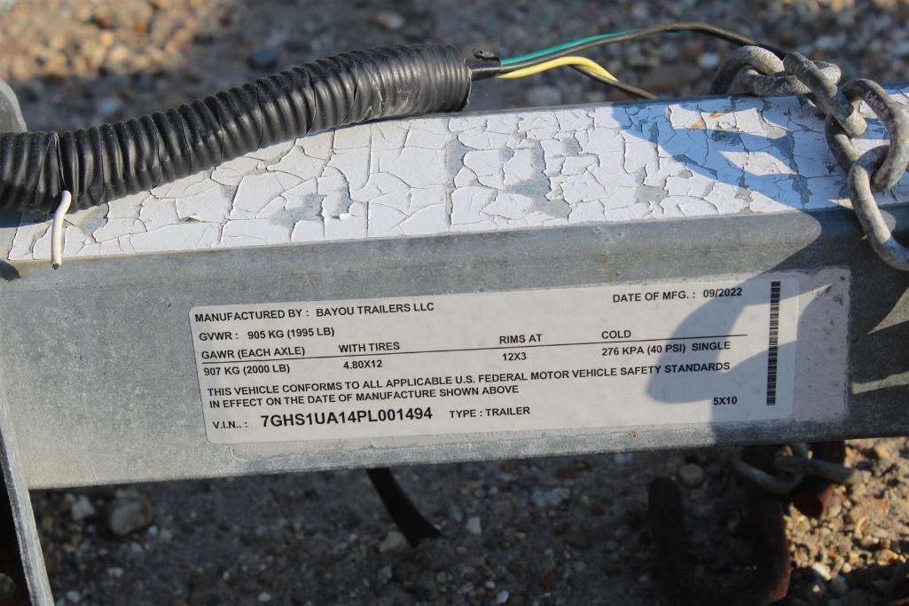 CERTIFICATE OF ORIGIN ONLY WITH BILL OF SALE | 2022 5 X 10 BOAT TRAILER