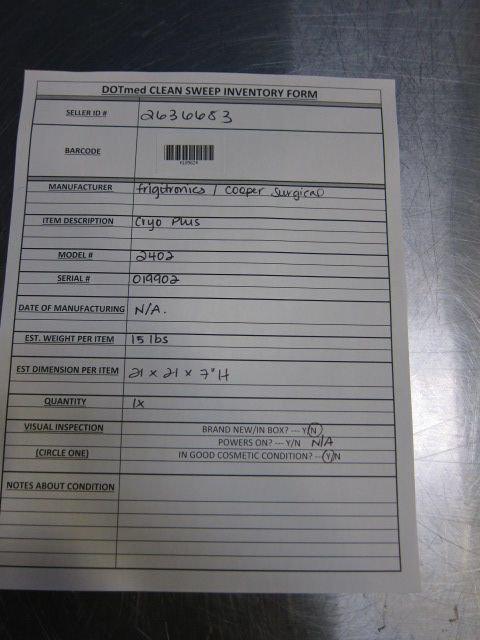 FRIGITRONICS/COOPER SURGICAL Cryo Plus 2402 Cryo Probe Cryosurgical Unit