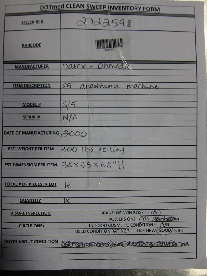 DATEX-OHMEDA S/5 Anesthesia Machine