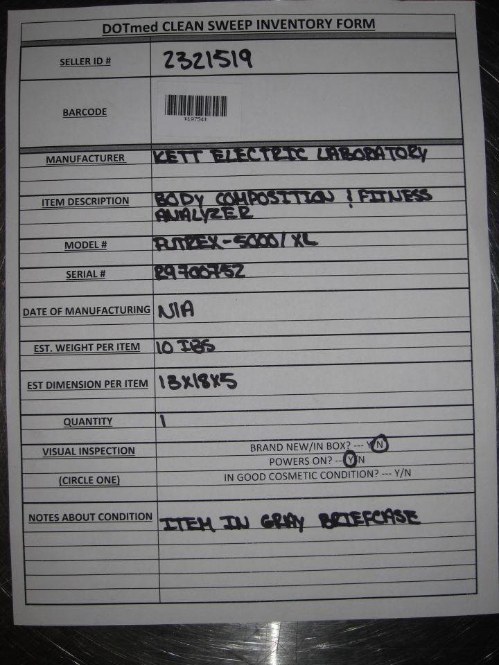KETT ELECTRIC LABORATORY FUTREX-5000/XL Body Composition Analyzer