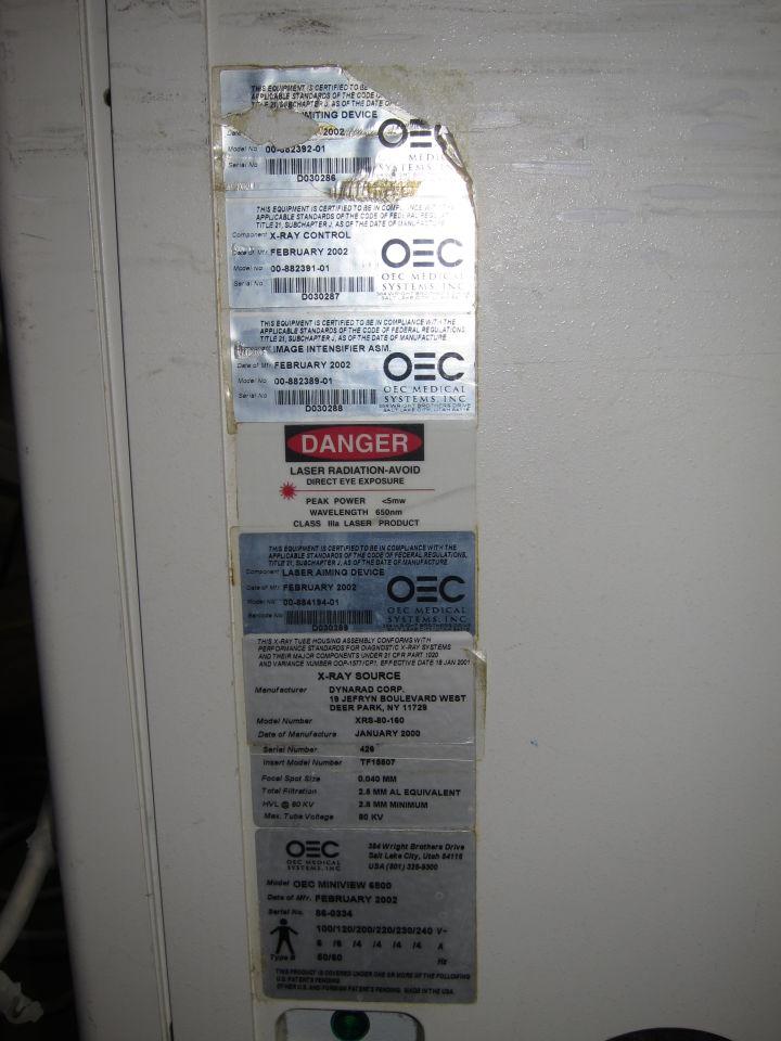 OEC MEDICAL SYSTEMS Miniview 6800 w/ Footswitch and Image Intensifier C-Arm