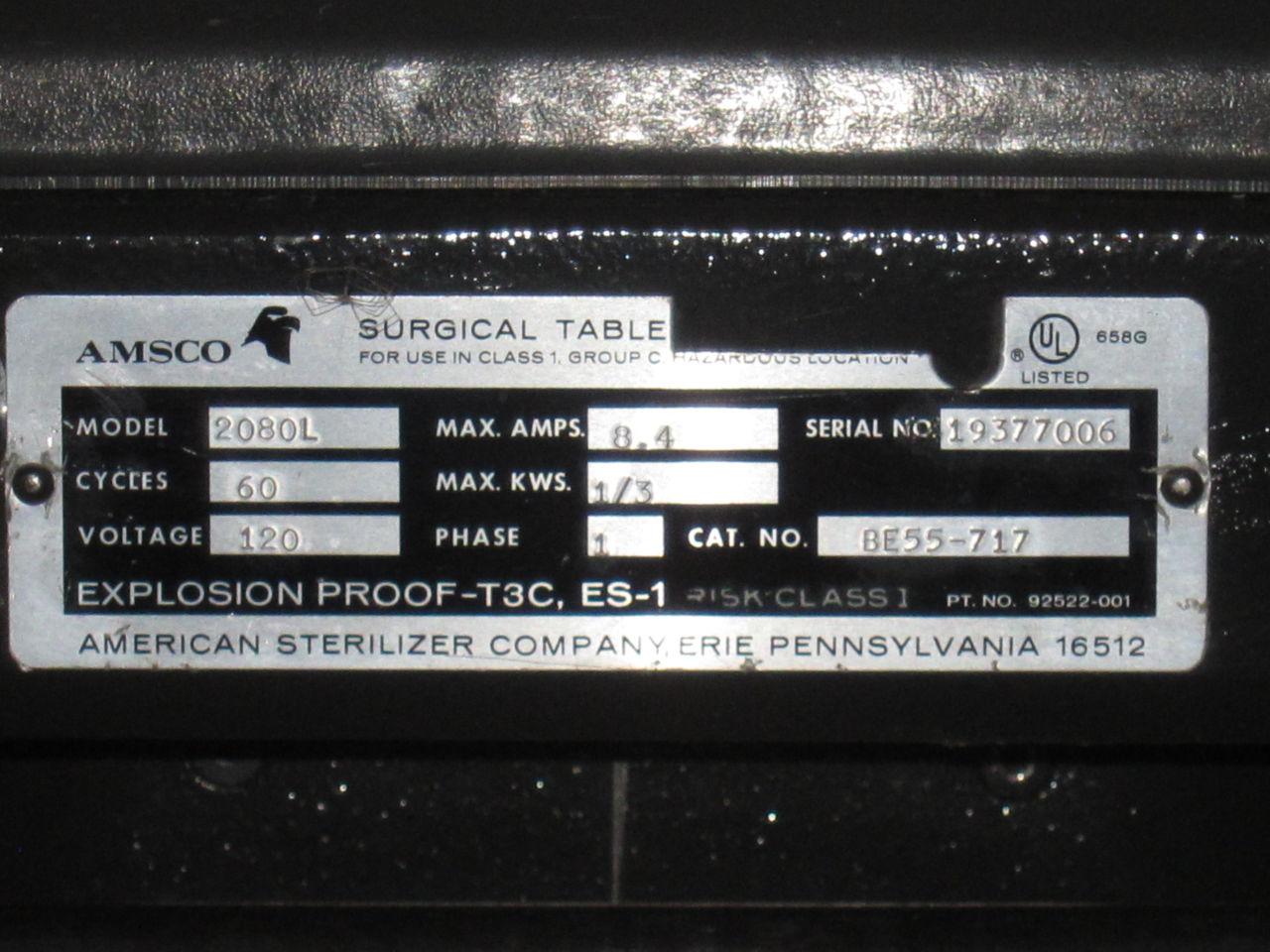 AMSCO SURGICAL 2080L Exam Table